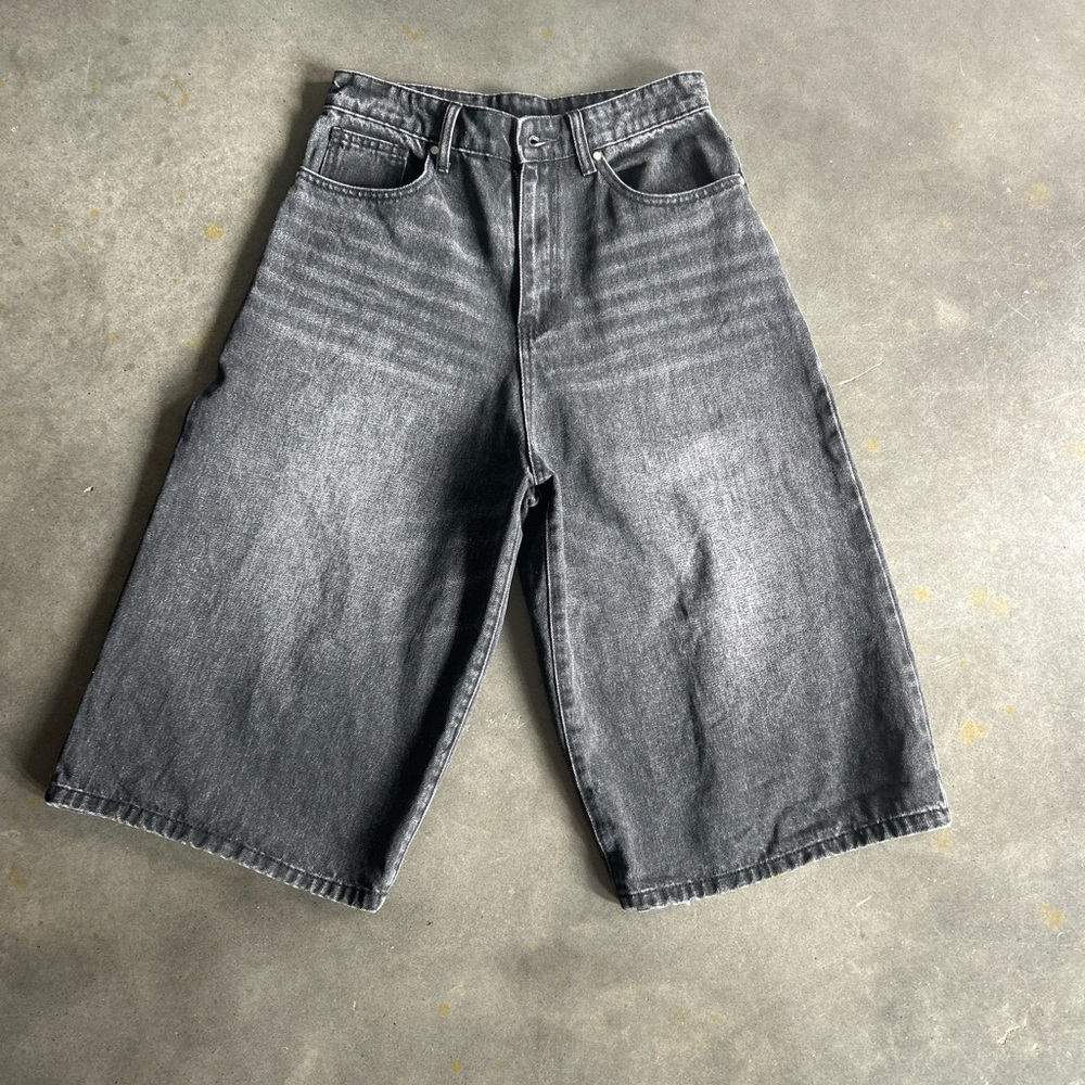 Gray Denim Wide-Leg Shorts